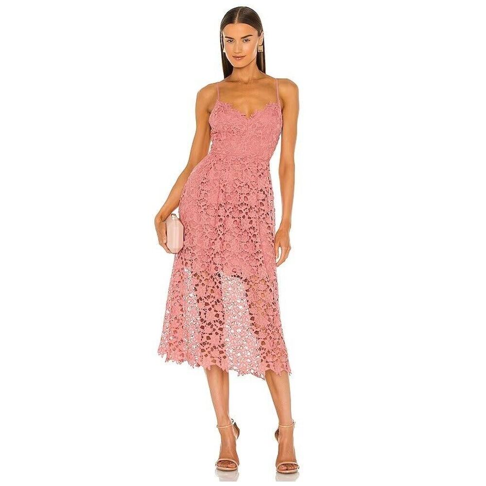 ASTR The Label Lace A-Line Midi Dress S Pink Mauve Sleeveless Spaghetti Strap